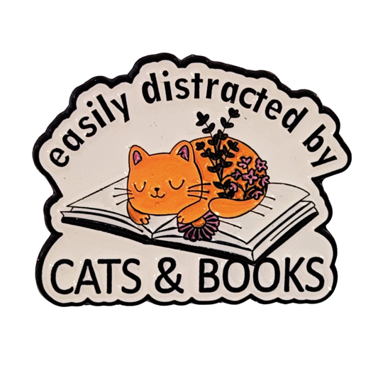 Easily Distracted by Cats & Books Alloy Pin