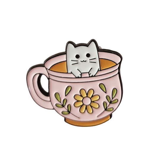 Cat in a Teacup Enamel Pin