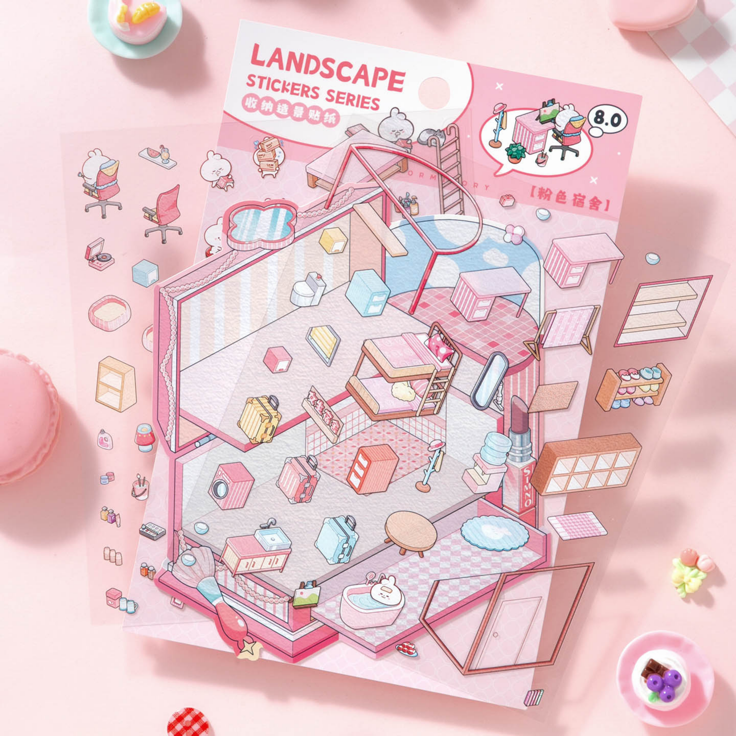 Pink Dormitory Isometric Sticker Scene