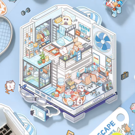 Blue Dormitory Isometric Sticker Scene