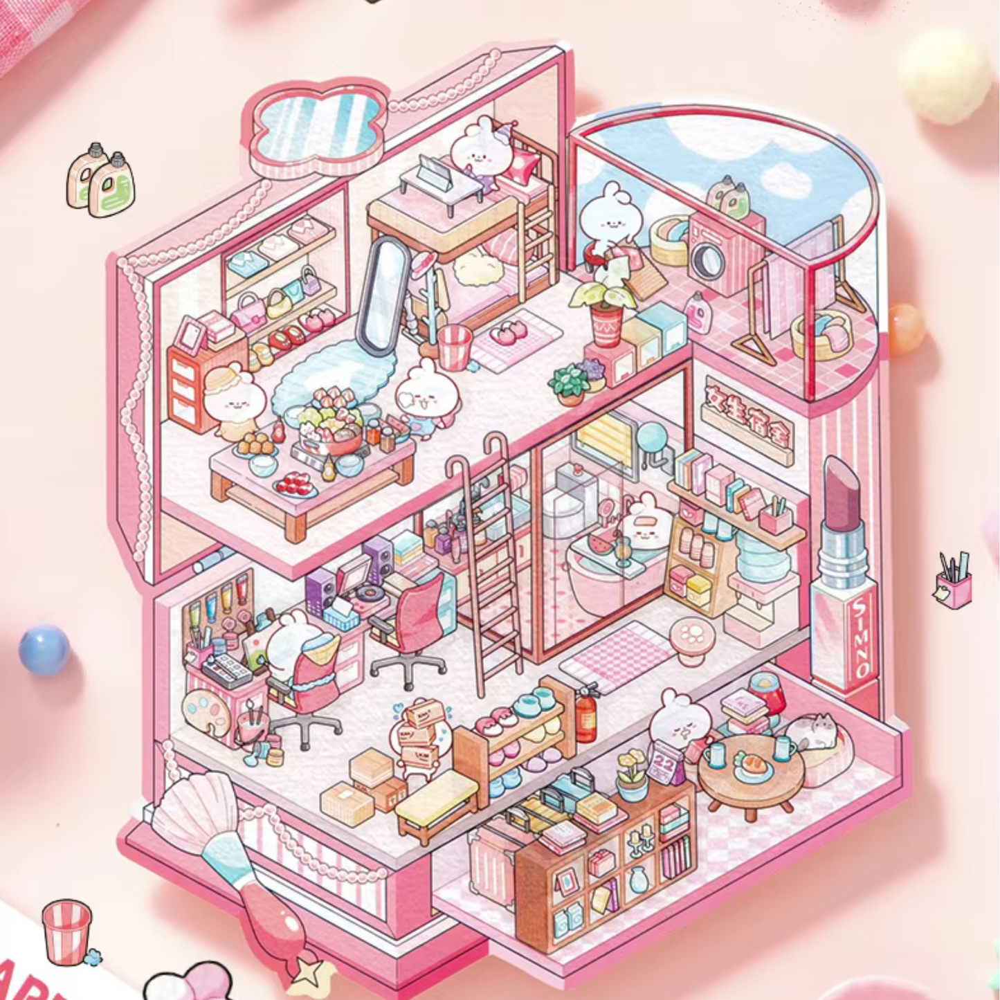 Pink Dormitory Isometric Sticker Scene