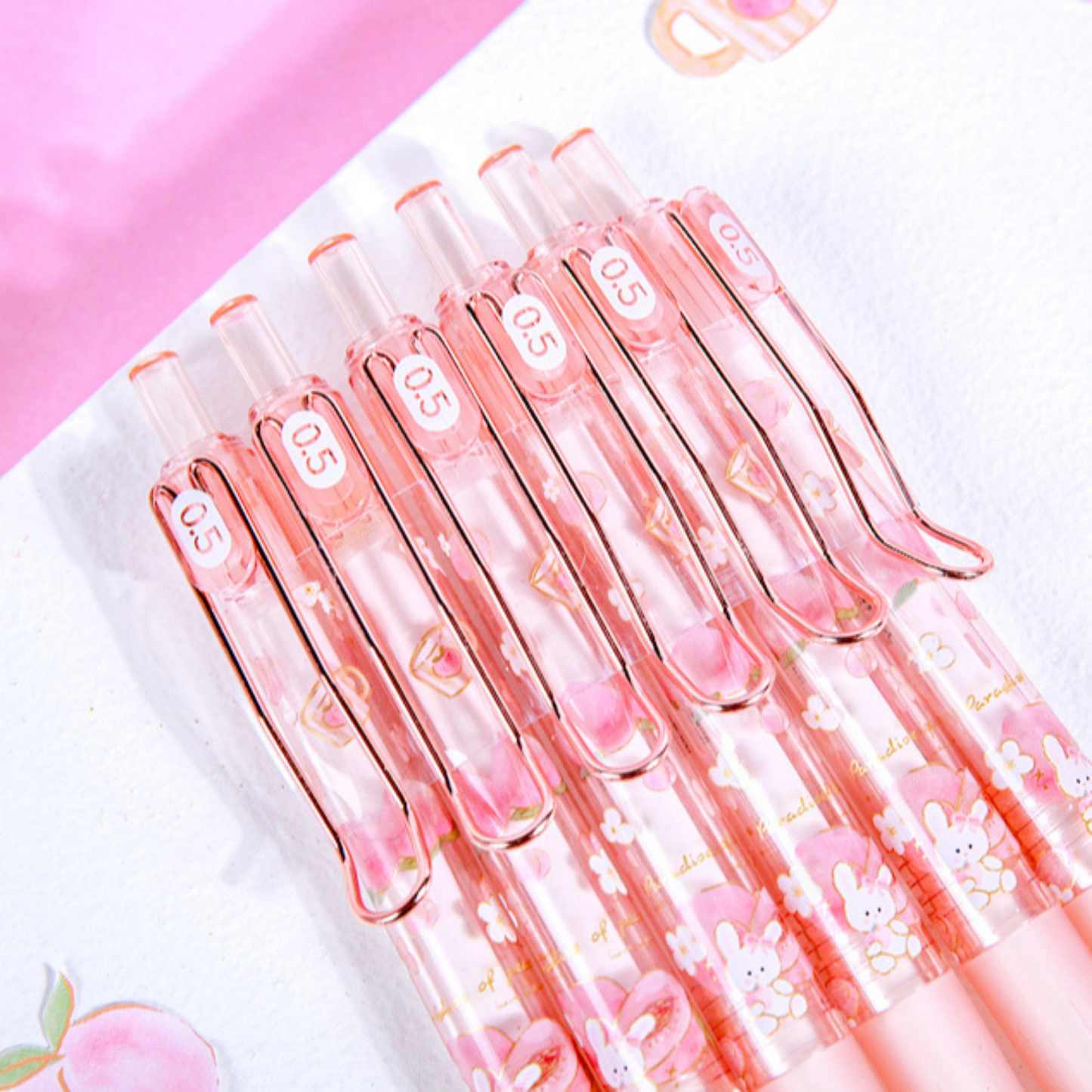 Sweet Bunny Peaches 6 Pack Pen Set