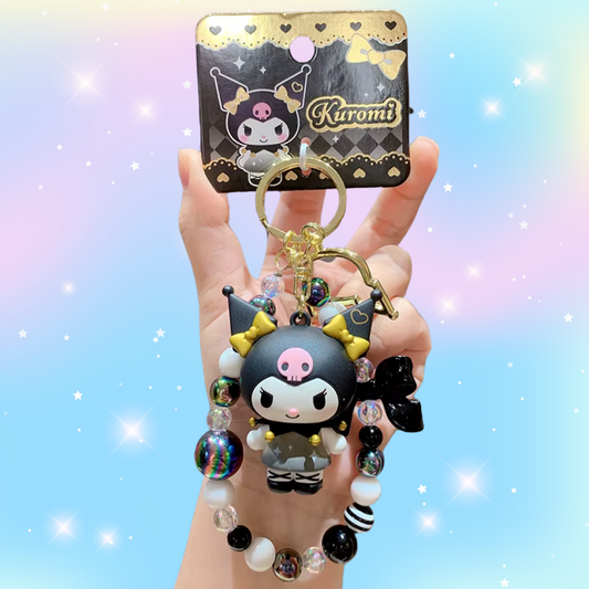 Kuromi Black Beaded Charm Keychain