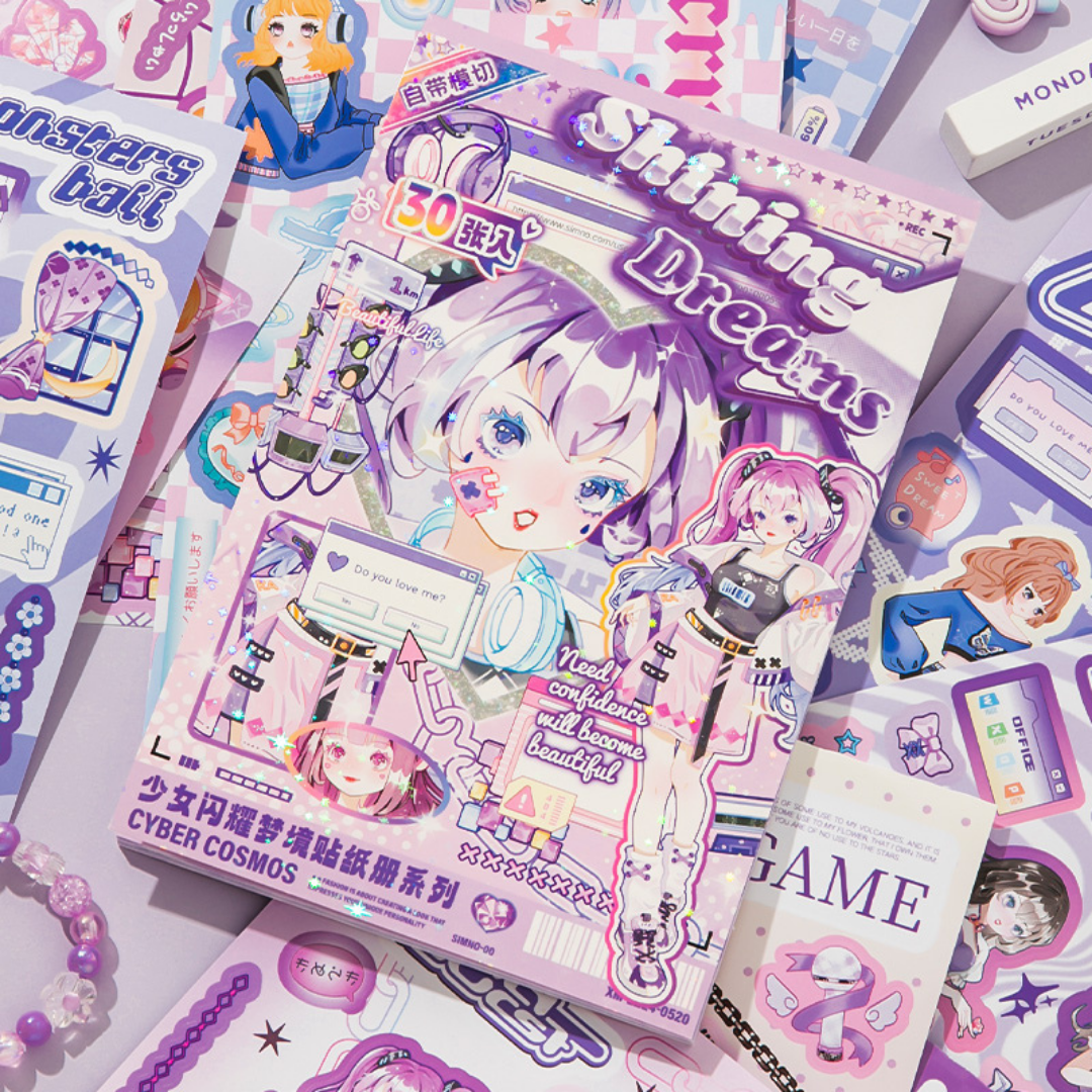 Purple Dreams Anime Girl Sticker Book