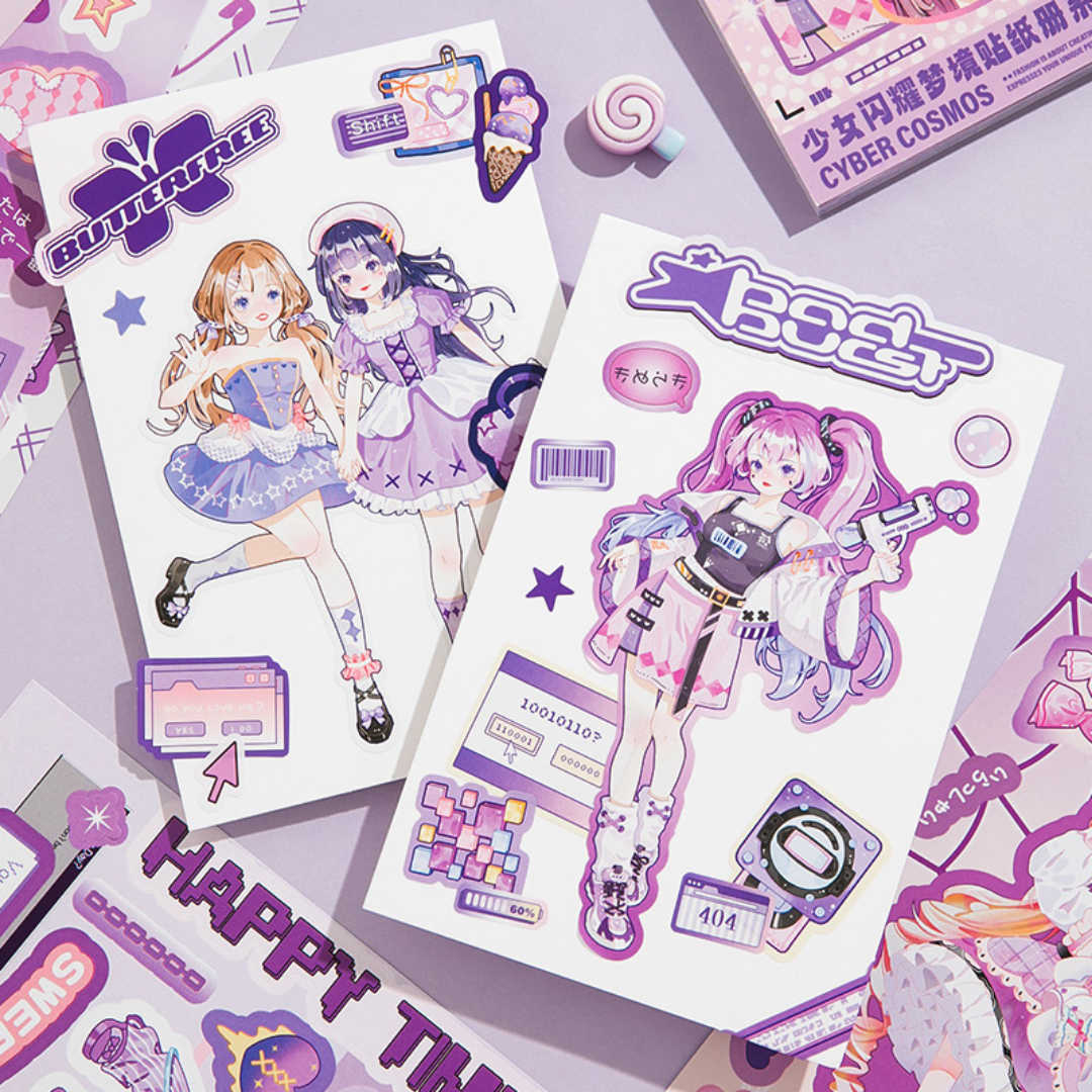 Purple Dreams Anime Girl Sticker Book