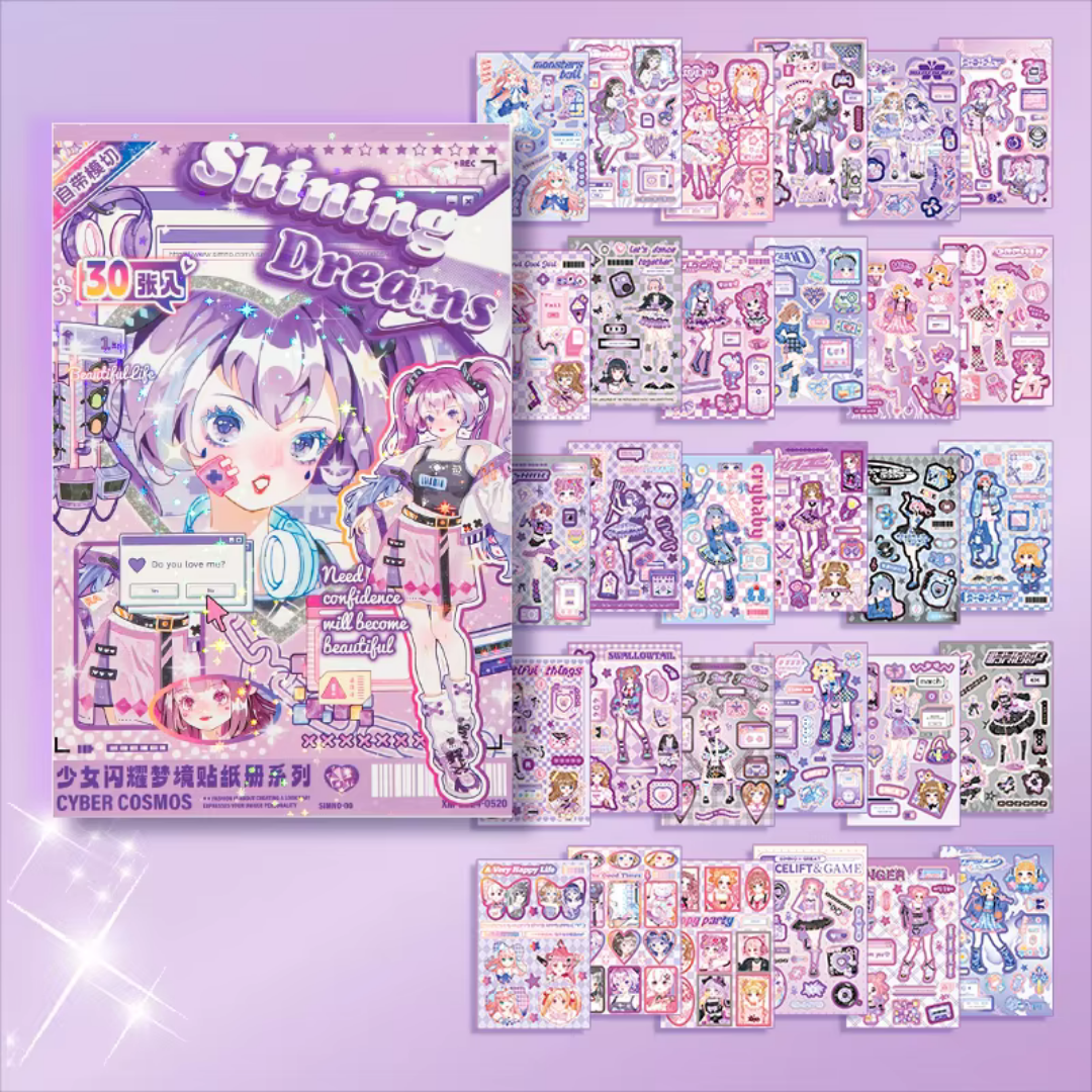 Purple Dreams Anime Girl Sticker Book