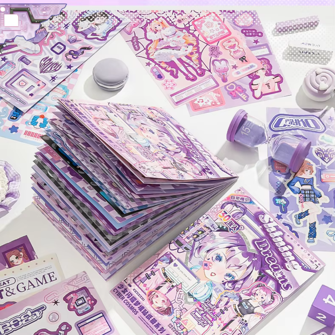 Purple Dreams Anime Girl Sticker Book