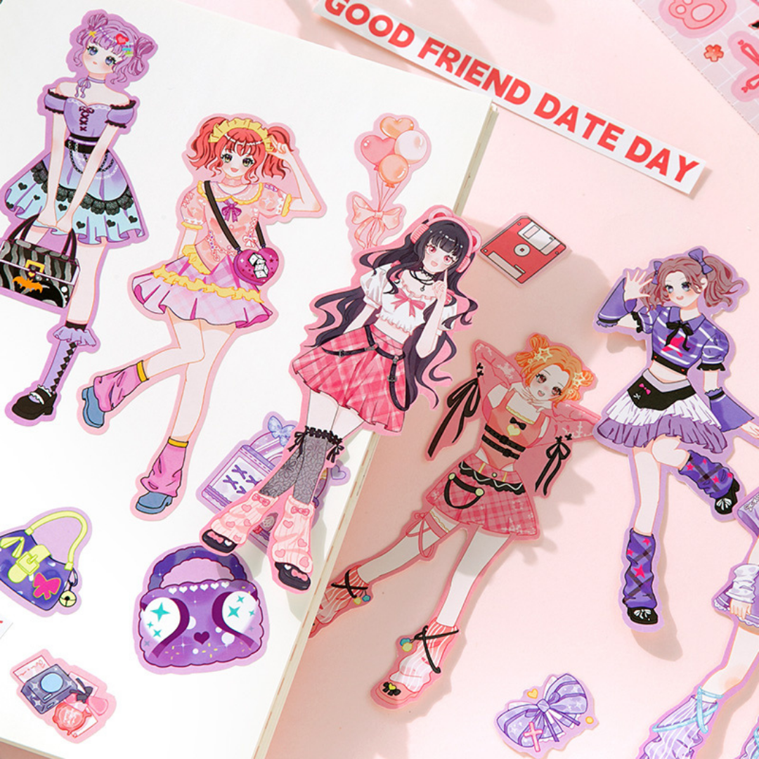 Pink Party Anime Girl Sticker Book
