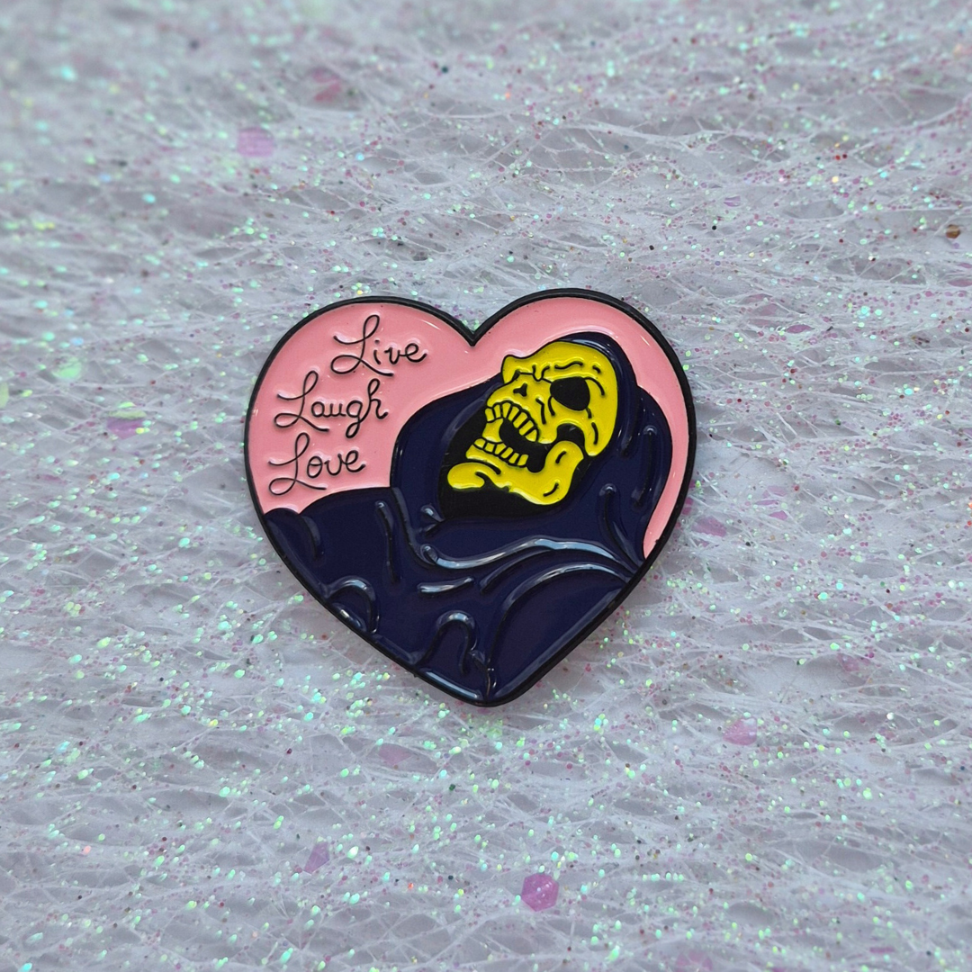Skeletor Live Laugh Love Enamel Alloy Pin