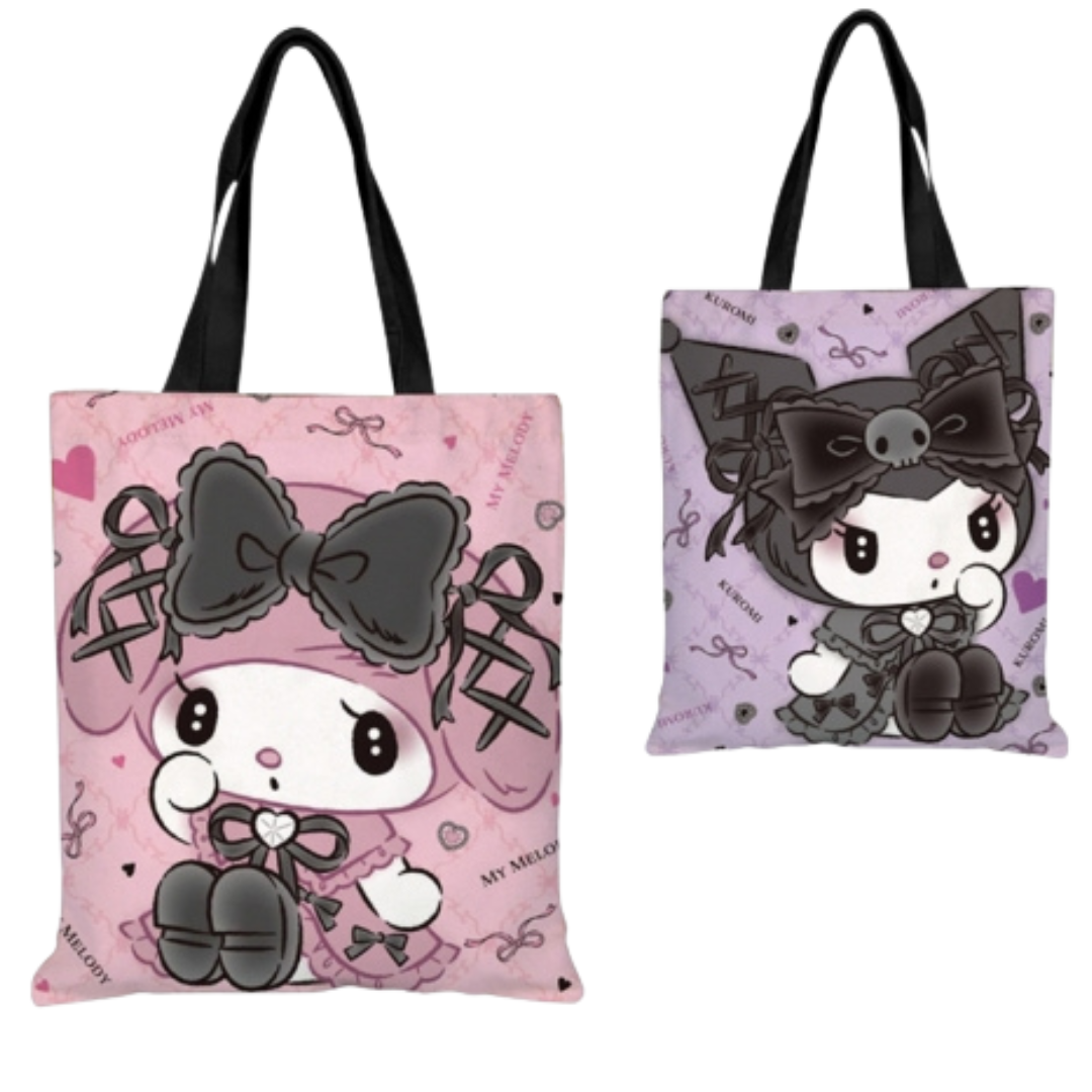 Goth Kuromi and My Melody Sanrio Canvas Tote Bag
